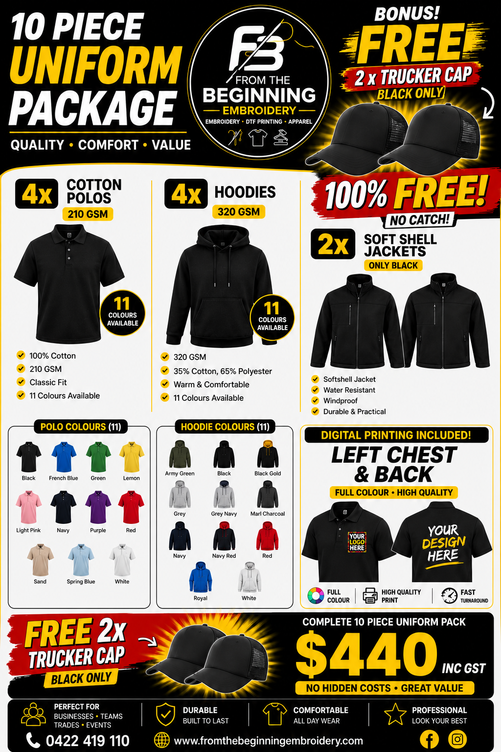 10 garment  Pack 2 Left chest + back digital printing